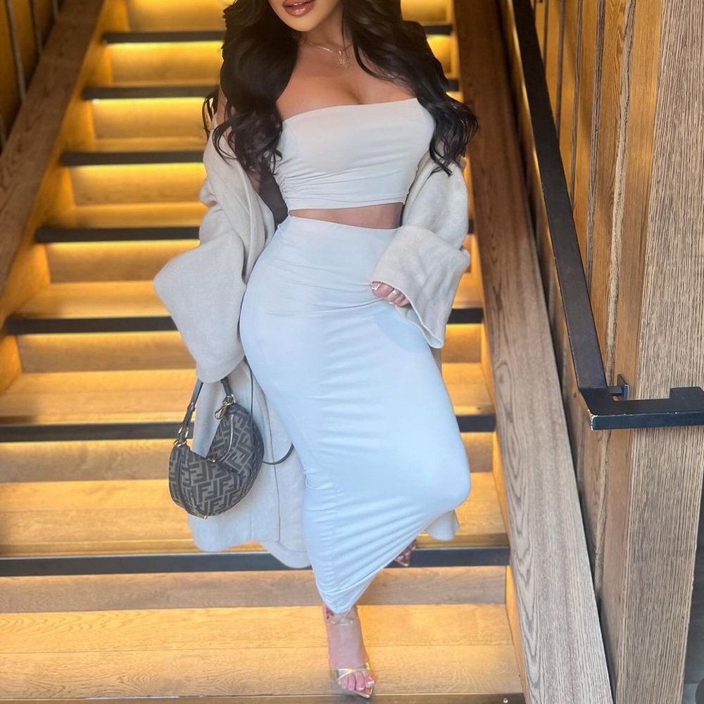 Beige 2-Piece Skirt Set